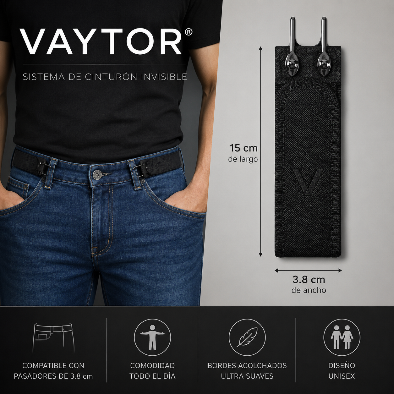 VAYTOR® Sistema de Cinturón Invisible x2 Sin Hebilla