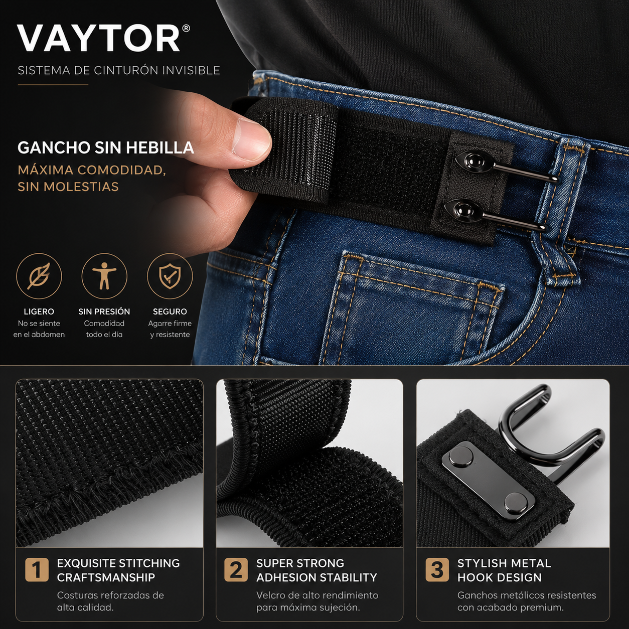 VAYTOR® Sistema de Cinturón Invisible x2 Sin Hebilla